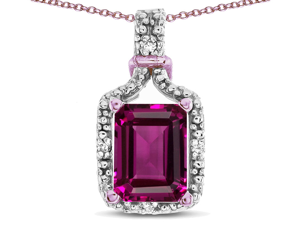 Star K Antique Vintage Look Emerald Cut 8x6 Genuine Rhodolite Octagon Pendant