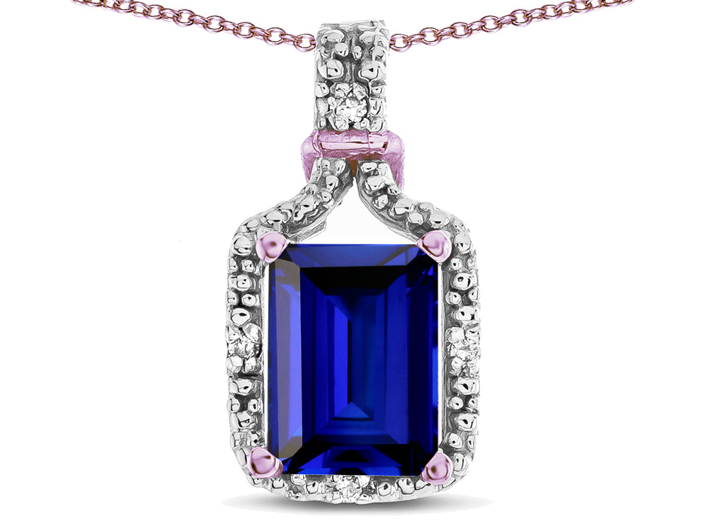 Star K Antique Vintage Look Emerald Cut 8x6 Created Sapphire Octagon Pendant