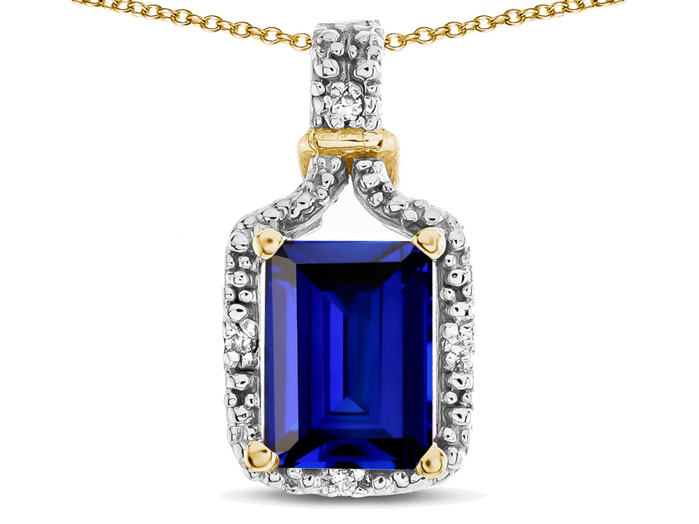 Star K Antique Vintage Look Emerald Cut 8x6 Created Sapphire Octagon Pendant