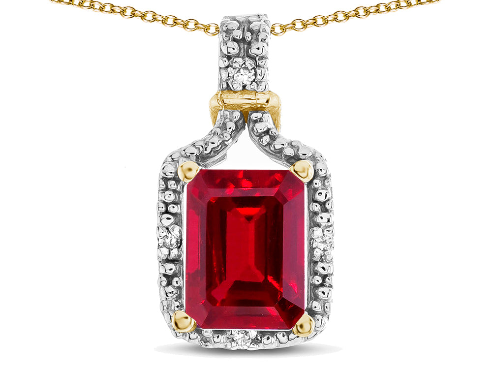 Star K Antique Vintage Look Emerald Cut 8x6 Created Ruby Octagon Pendant