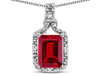 Star K Antique Vintage Look Emerald Cut 8x6 Created Ruby Octagon Pendant