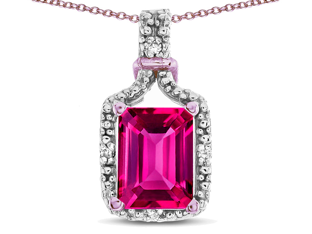 Star K Antique Vintage Look Emerald Cut 8x6 Simulated Pink Tourmaline Octagon Pendant