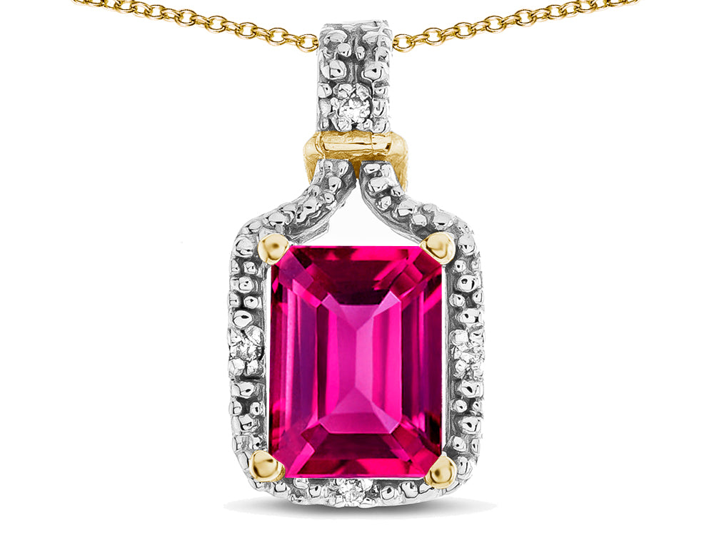 Star K Antique Vintage Look Emerald Cut 8x6 Simulated Pink Tourmaline Octagon Pendant