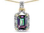 Star K Antique Vintage Look Emerald Cut 8x6 Rainbow Mystic Topaz Octagon Pendant