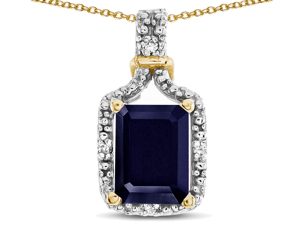 Star K Antique Vintage Look Emerald Cut 8x6 Genuine Sapphire Octagon Pendant