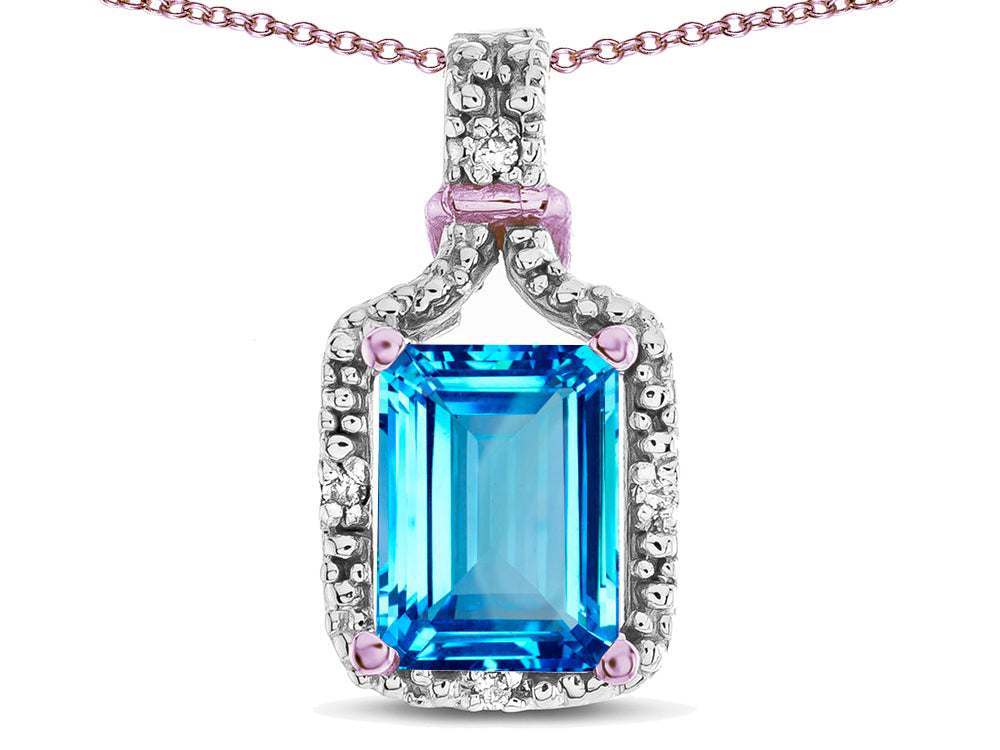 Star K Antique Vintage Look Emerald Cut 8x6 Genuine Blue Topaz Octagon Pendant