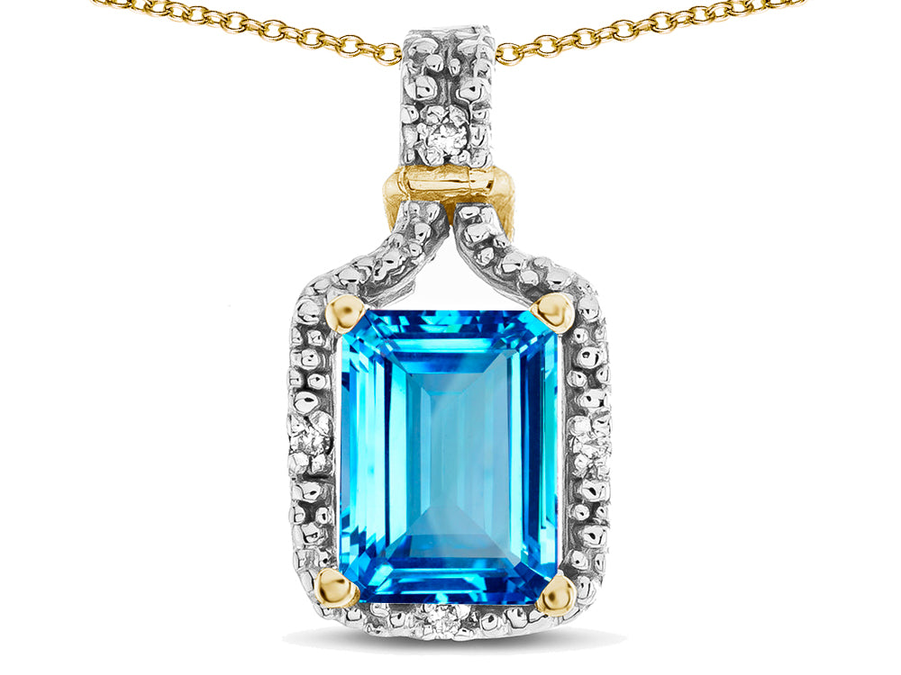 Star K Antique Vintage Look Emerald Cut 8x6 Genuine Blue Topaz Octagon Pendant
