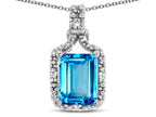 Star K Antique Vintage Look Emerald Cut 8x6 Genuine Blue Topaz Octagon Pendant