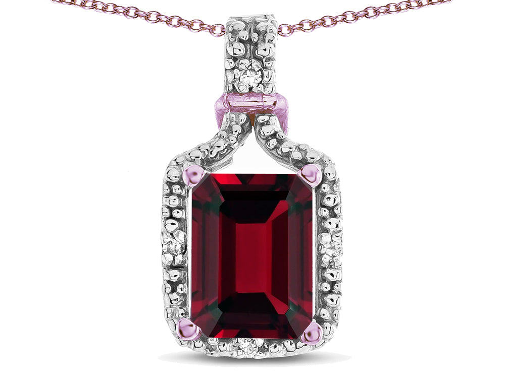 Star K Antique Vintage Look Emerald Cut 8x6 Genuine Garnet Octagon Pendant