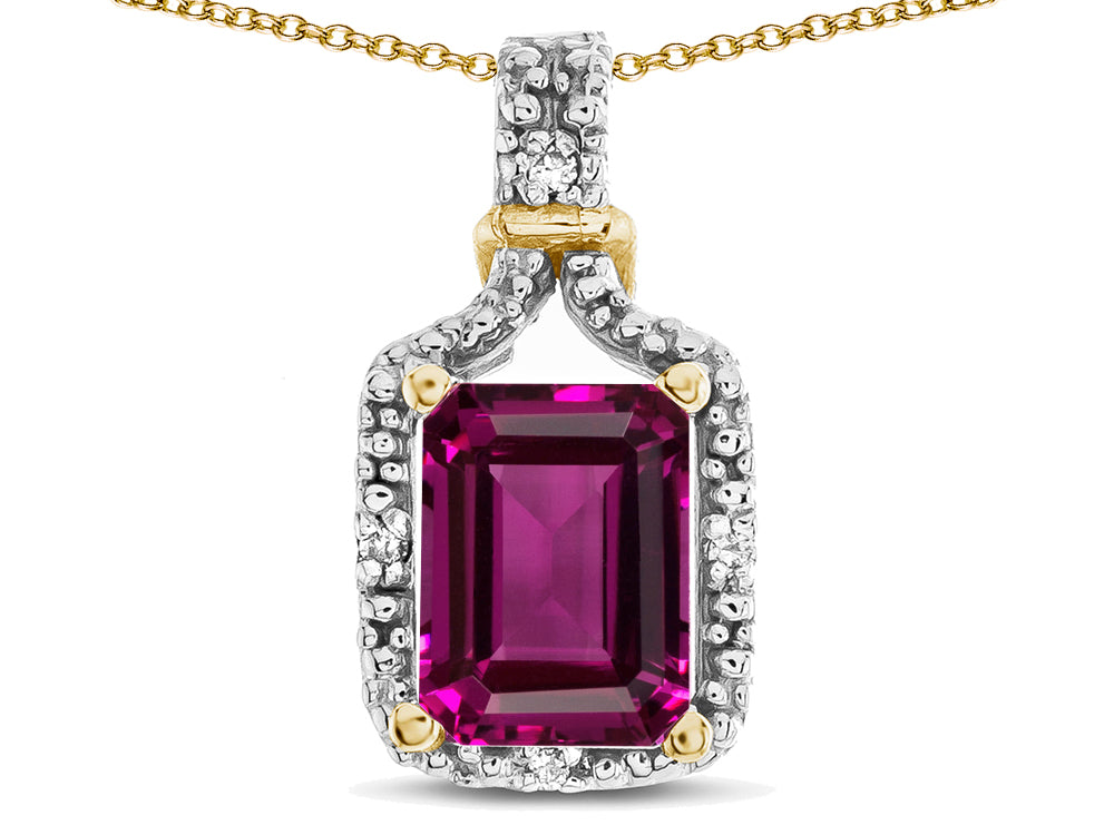 Star K Antique Vintage Look Emerald Cut 8x6 Genuine Rhodolite Octagon Pendant