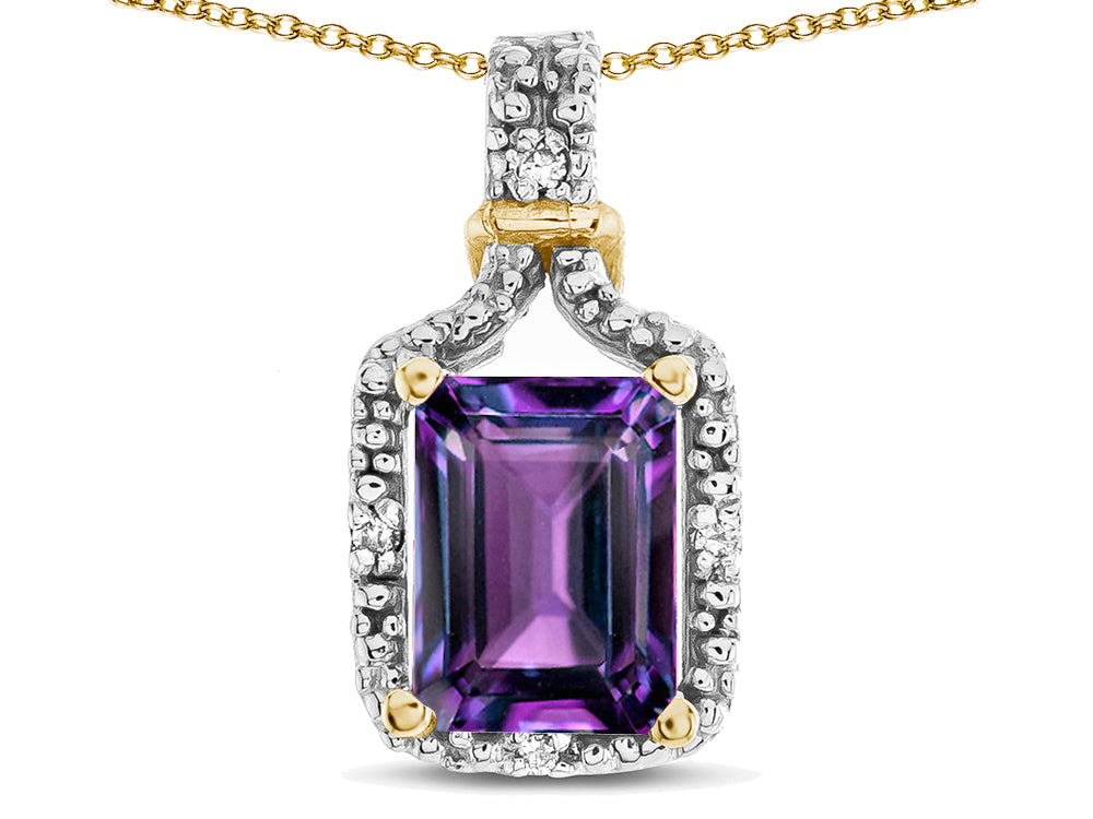 Star K Antique Vintage Look Emerald Cut 8x6 Simulated Alexandrite Octagon Pendant