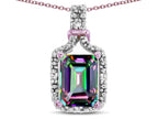 Star K Antique Vintage Look Emerald Cut 8x6 Rainbow Mystic Topaz Octagon Pendant