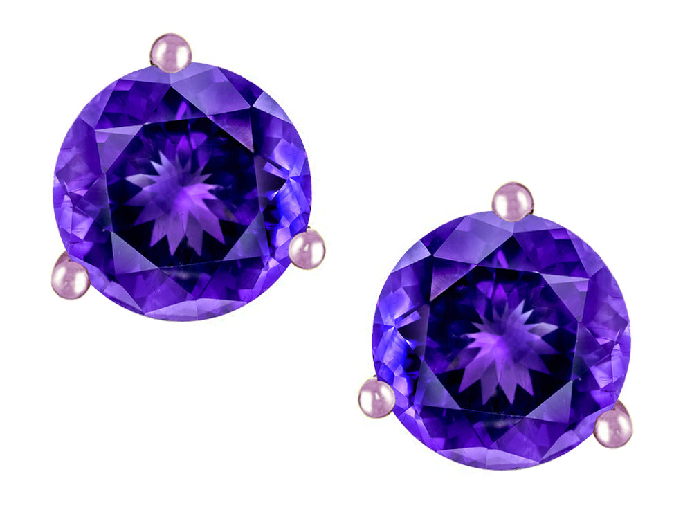 Star K Round 6mm Genuine Amethyst Three 3 prong Martini push back Stud earrings