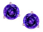 Star K Round 6mm Genuine Amethyst Three 3 prong Martini push back Stud earrings