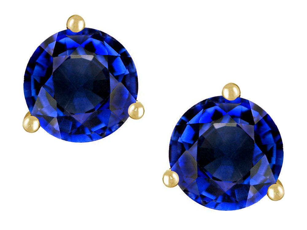 Star K Round 6mm Created Sapphire Three 3 prong Martini push back Stud earrings