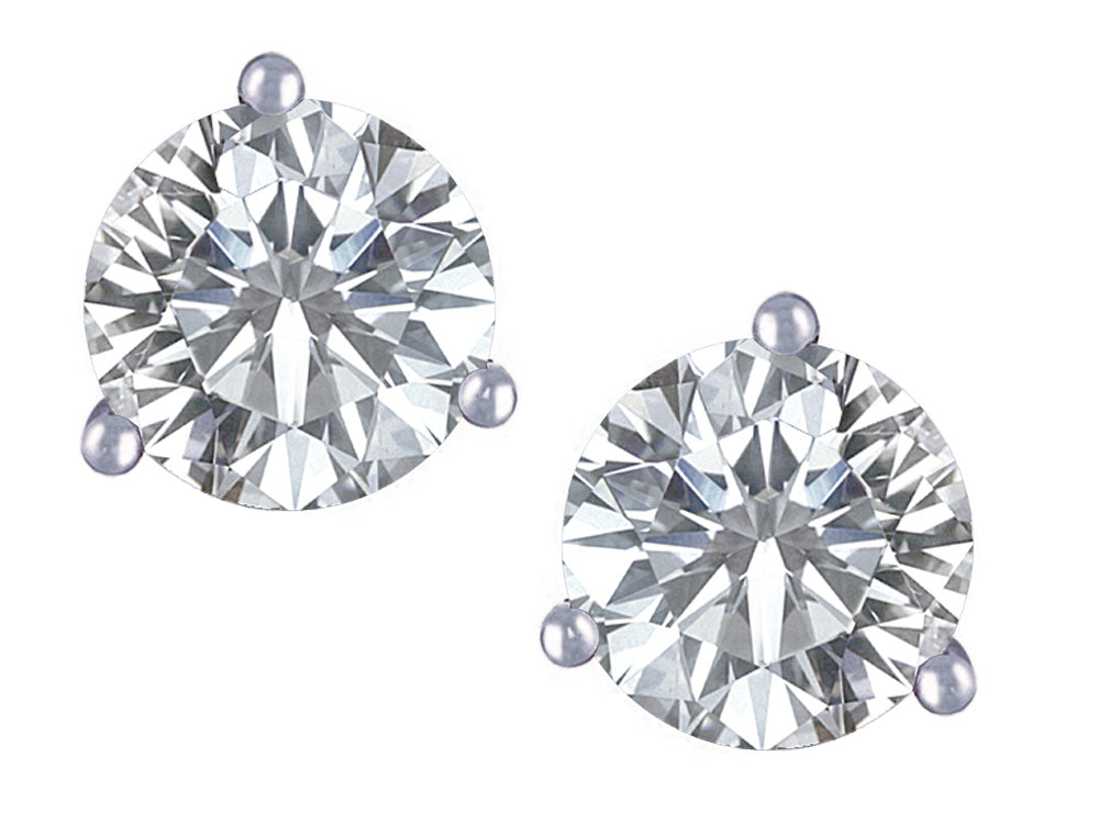 Star K Round 6mm Genuine White Topaz Three 3 prong Martini push back Stud earrings