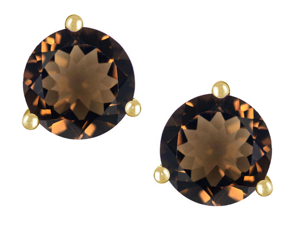 Star K Round 6mm Genuine Smoky Quartz Three 3 prong Martini push back Stud earrings