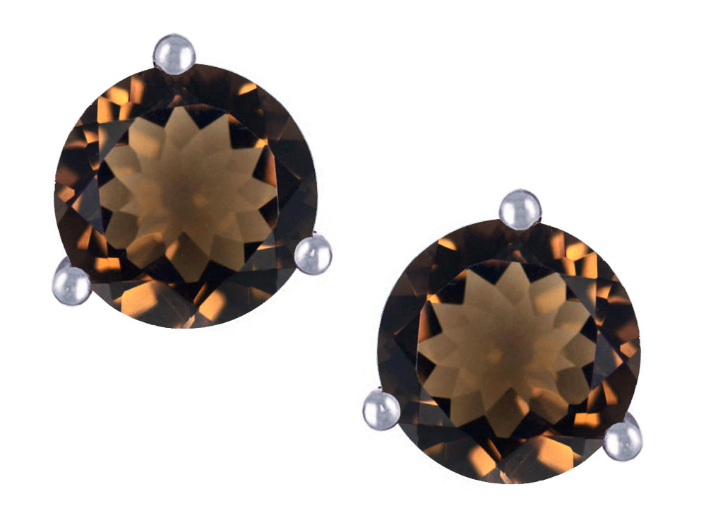 Star K Round 6mm Genuine Smoky Quartz Three 3 prong Martini push back Stud earrings