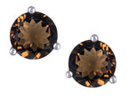Star K Round 6mm Genuine Smoky Quartz Three 3 prong Martini push back Stud earrings