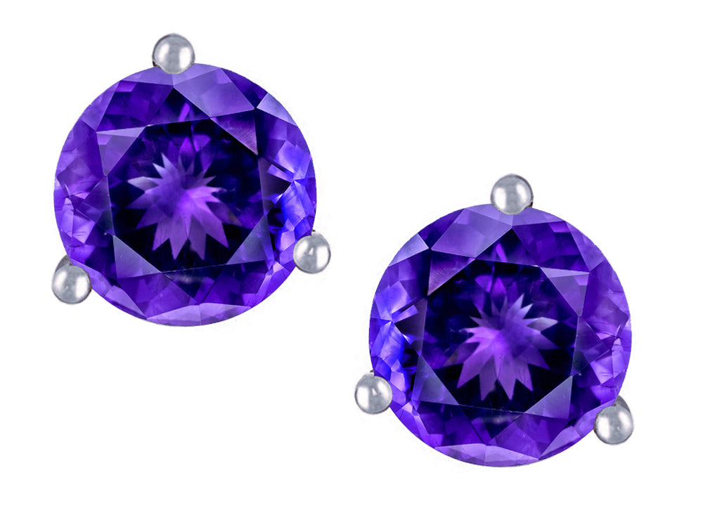 Star K Round 6mm Genuine Amethyst Three 3 prong Martini push back Stud earrings