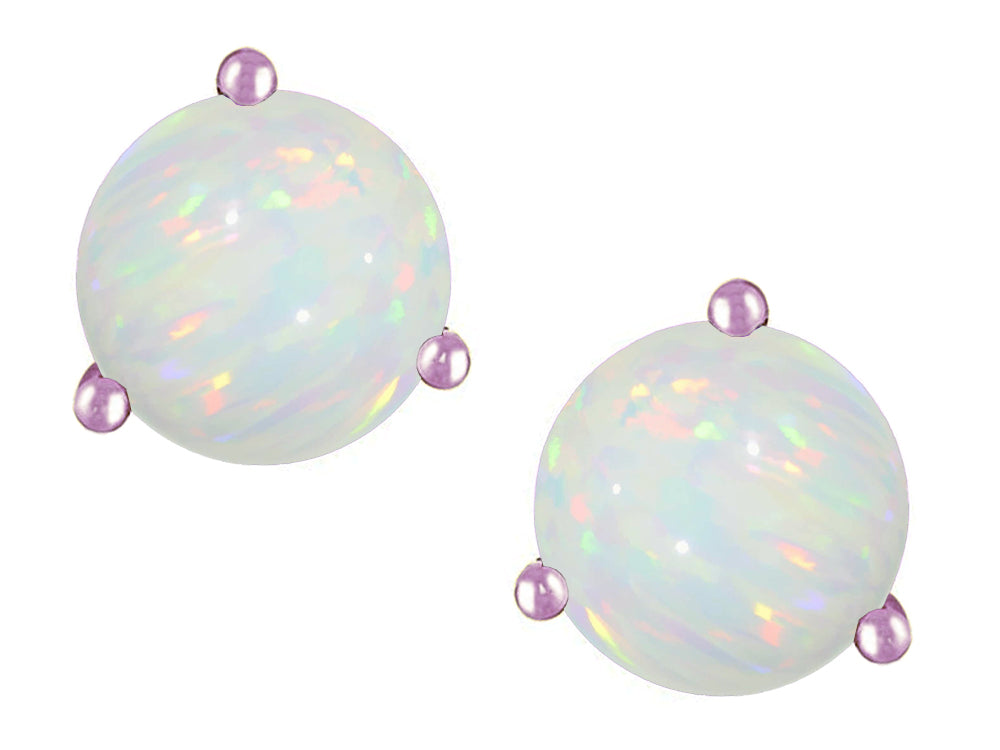 Star K Round 6mm Genuine Opal Three 3 prong Martini push back Stud earrings