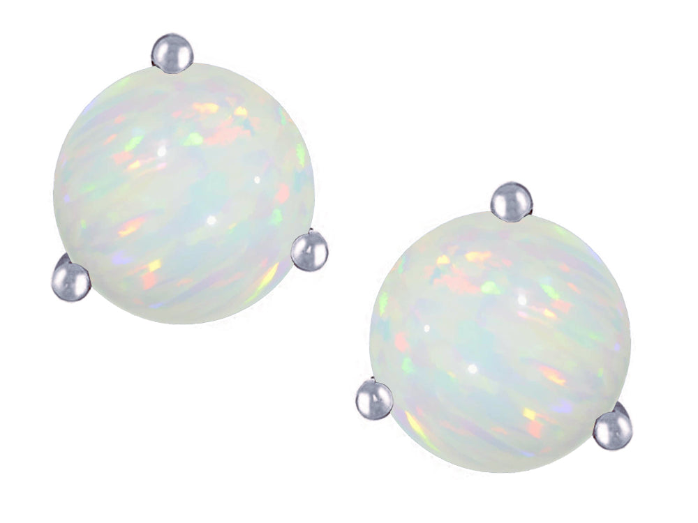 Star K Round 6mm Genuine Opal Three 3 prong Martini push back Stud earrings
