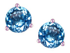 Star K Round 6mm Genuine Blue Topaz Three 3 prong Martini push back Stud earrings
