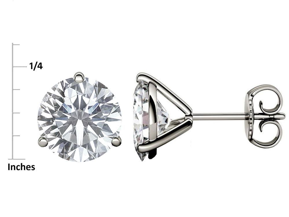 Star K Round 6mm Genuine Blue Topaz Three 3 prong Martini push back Stud earrings
