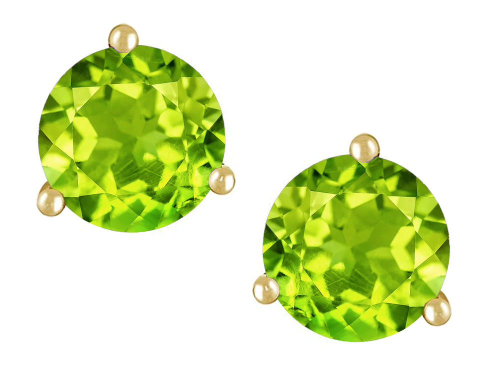 Star K Round 6mm Genuine Peridot Three 3 prong Martini push back Stud earrings