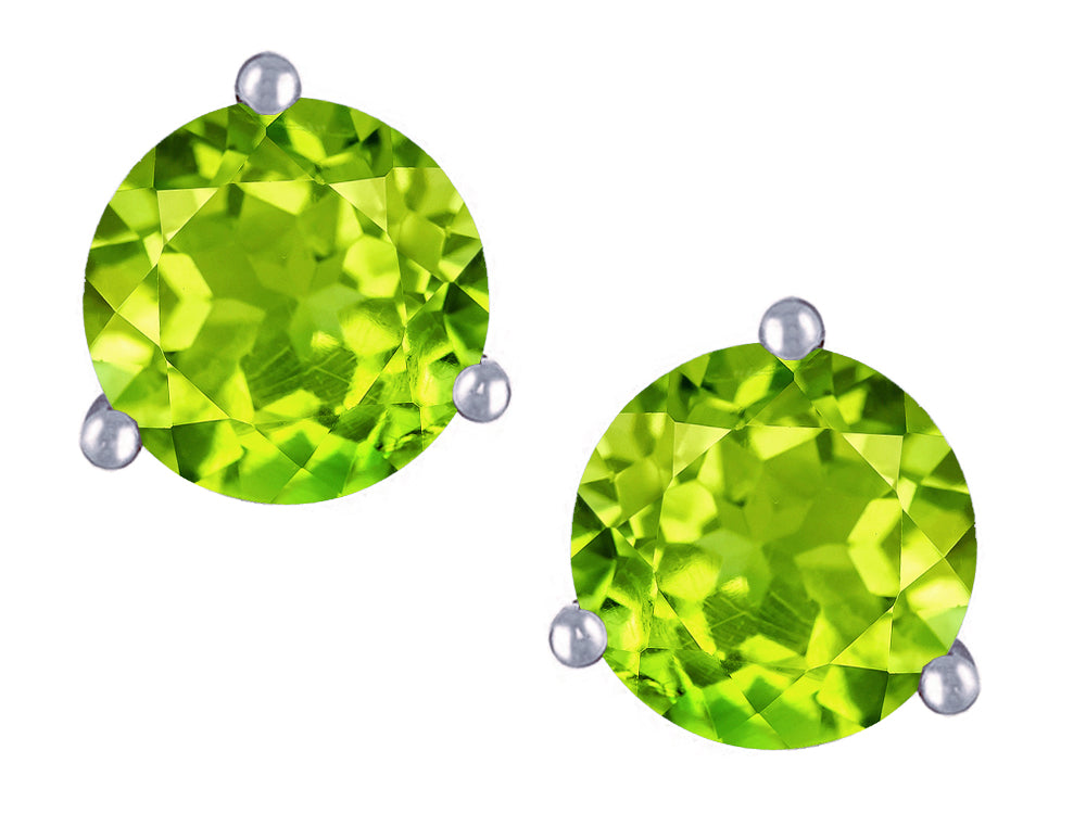 Star K Round 6mm Genuine Peridot Three 3 prong Martini push back Stud earrings