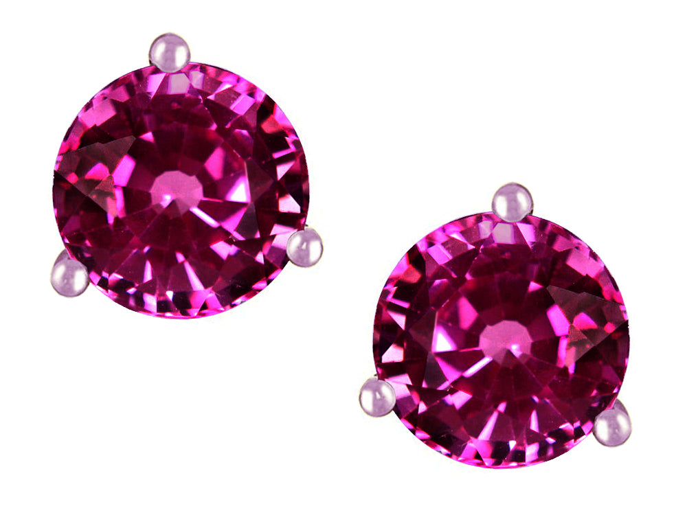 Star K Round 6mm Simulated Pink Tourmaline Three 3 prong Martini push back Stud earrings