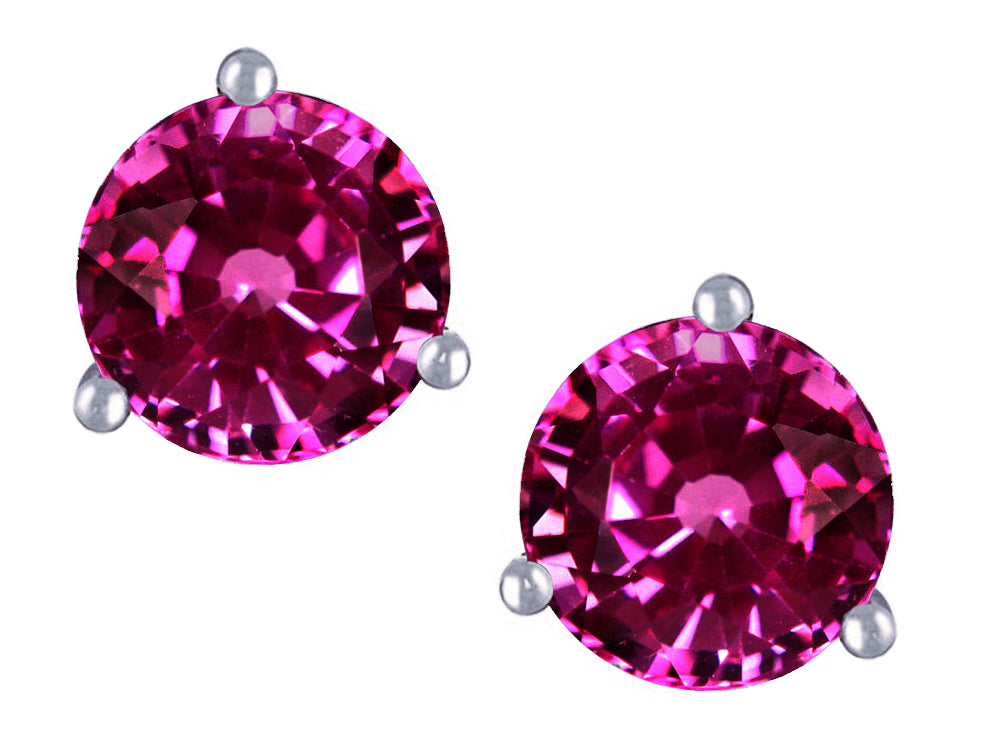 Star K Round 6mm Simulated Pink Tourmaline Three 3 prong Martini push back Stud earrings