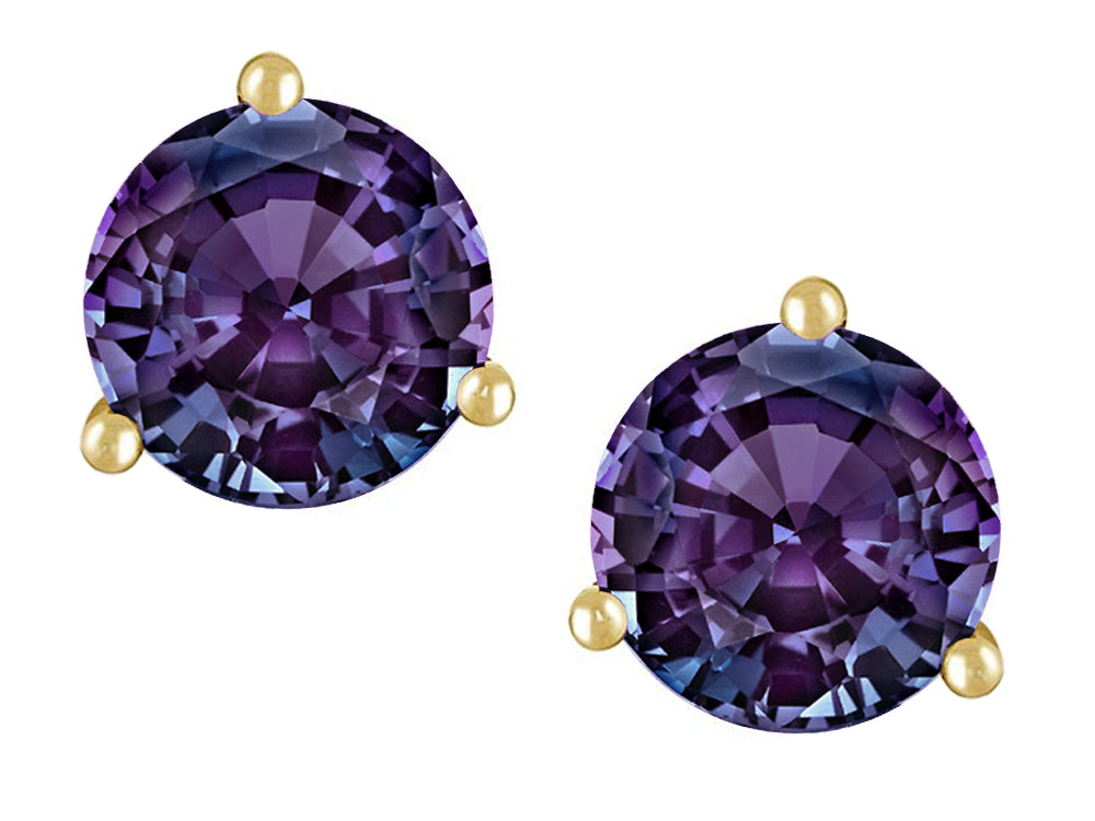 Star K Round 6mm Simulated Alexandrite Three 3 prong Martini push back Stud earrings