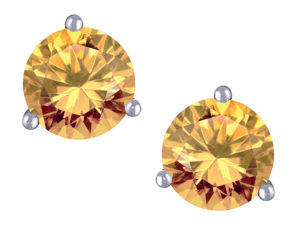 Star K Round 6mm Simulated Imperial Yellow Topaz Three 3 prong Martini push back Stud earrings