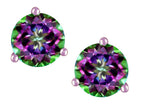 Star K Round 6mm Rainbow Mystic Topaz Three 3 prong Martini push back Stud earrings