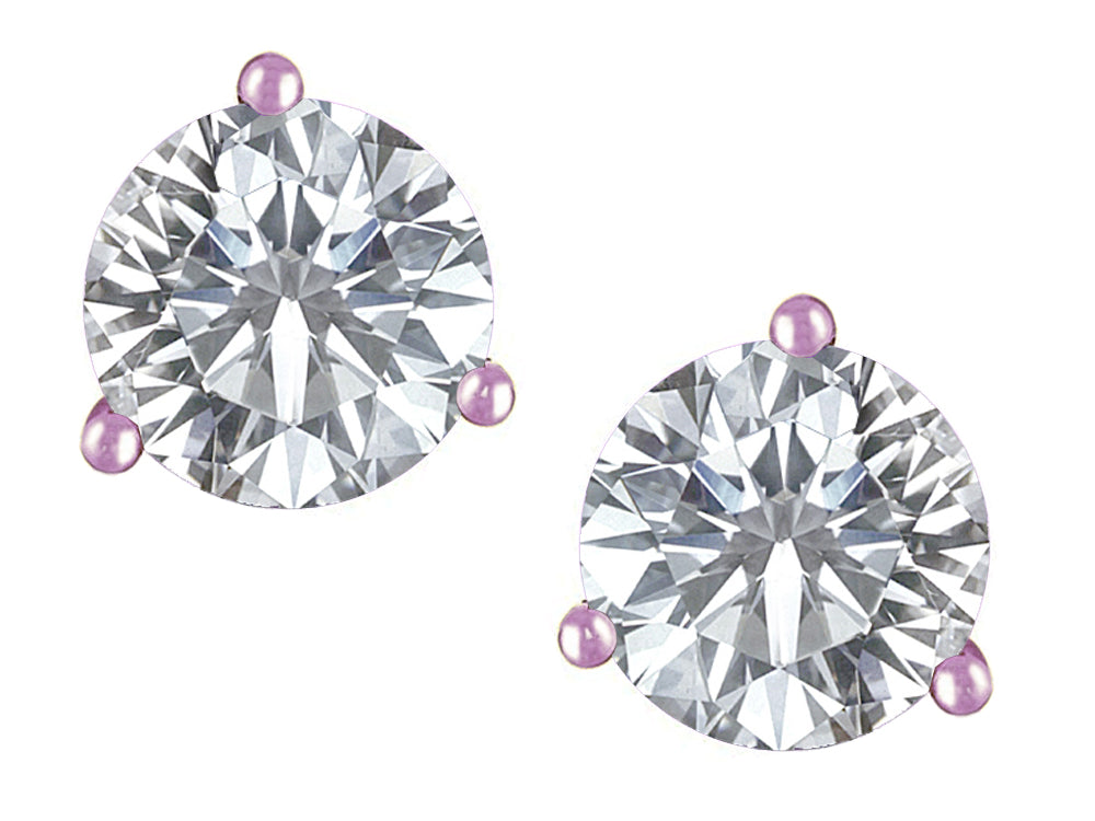 Star K Round 6mm Genuine White Topaz Three 3 prong Martini push back Stud earrings
