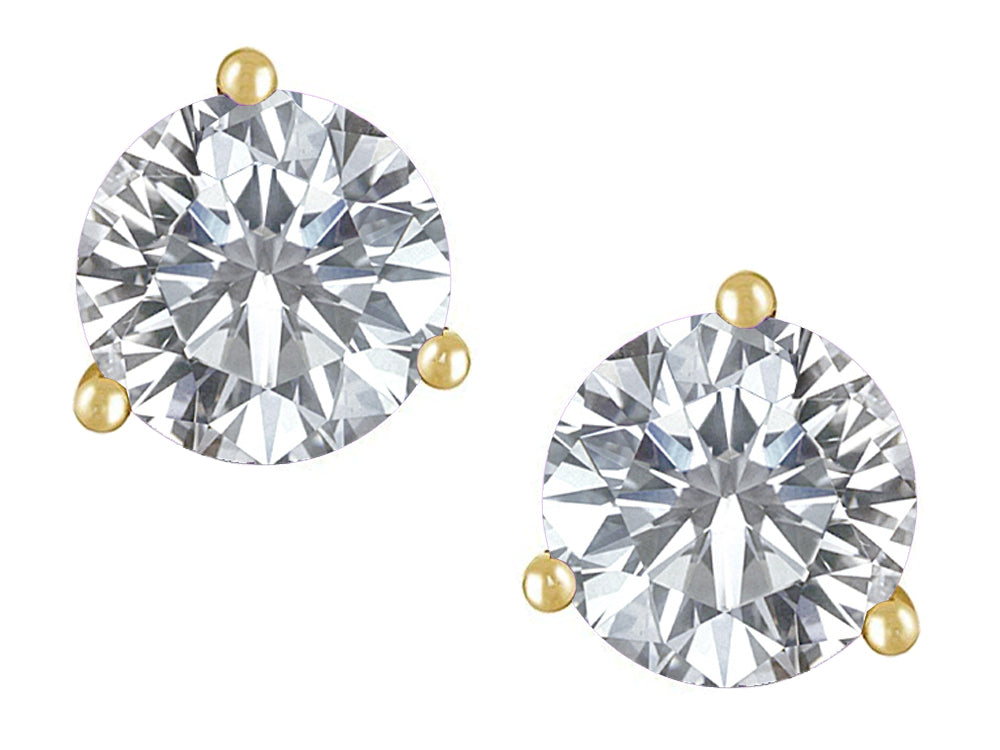 Star K Round 6mm Genuine White Topaz Three 3 prong Martini push back Stud earrings