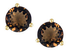 Star K Round 6mm Genuine Smoky Quartz Three 3 prong Martini push back Stud earrings