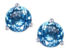 Star K Round 6mm Genuine Blue Topaz Three 3 prong Martini Screw back Stud earrings