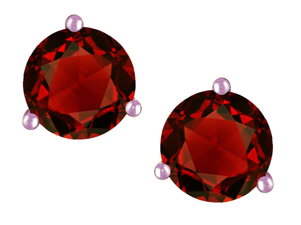 Star K Round 6mm Genuine Garnet Three 3 prong Martini Screw back Stud earrings