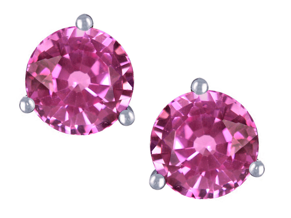Star K Round 6mm Created Pink Sapphire Three 3 prong Martini Screw back Stud earrings