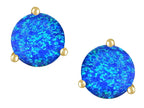 Star K Round 6mm Created Blue Opal Three 3 prong Martini Screw back Stud earrings