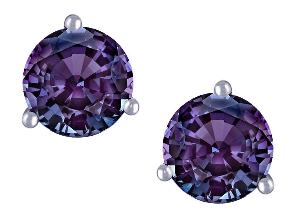 Star K Round 6mm Simulated Alexandrite Three 3 prong Martini Screw back Stud earrings