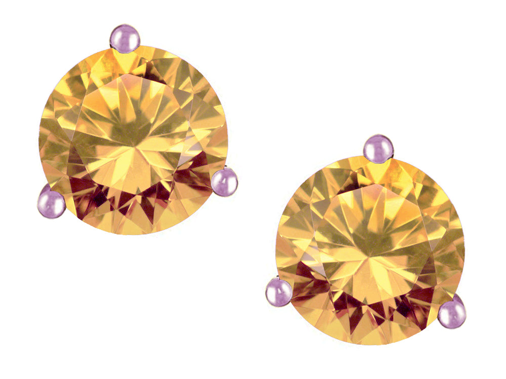 Star K Round 6mm Simulated Imperial Yellow Topaz Three 3 prong Martini Screw back Stud earrings