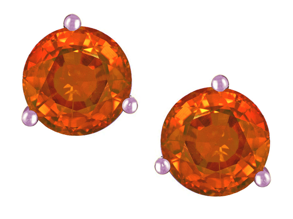 Star K Round 6mm Simulated Orange Mexican Fire Opal Three 3 prong Martini Screw back Stud earrings