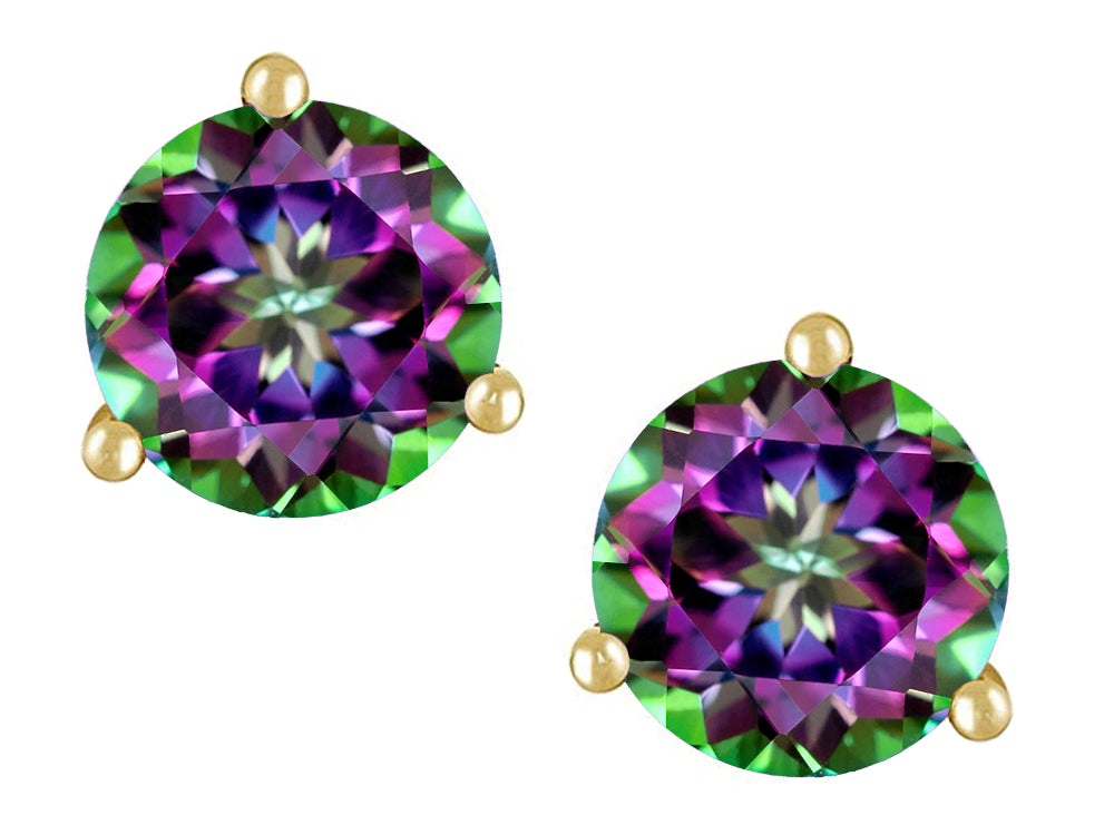 Star K Round 6mm Rainbow Mystic Topaz Three 3 prong Martini Screw back Stud earrings