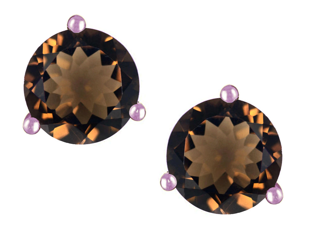 Star K Round 6mm Genuine Smoky Quartz Three 3 prong Martini Screw back Stud earrings
