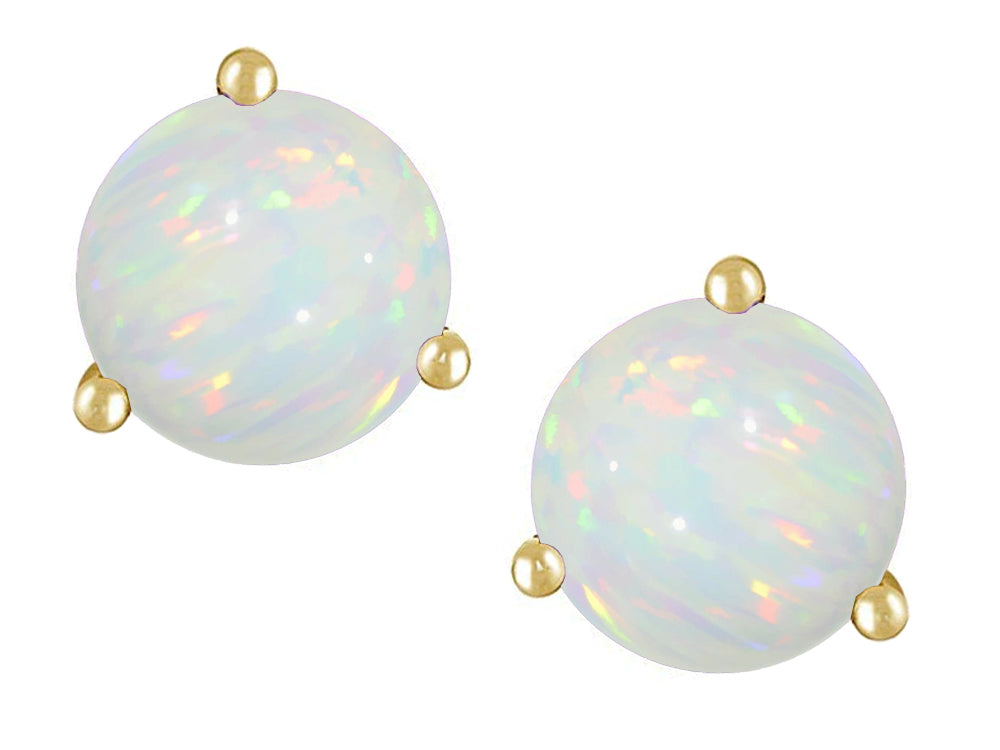 Star K Round 6mm Genuine Opal Three 3 prong Martini Screw back Stud earrings