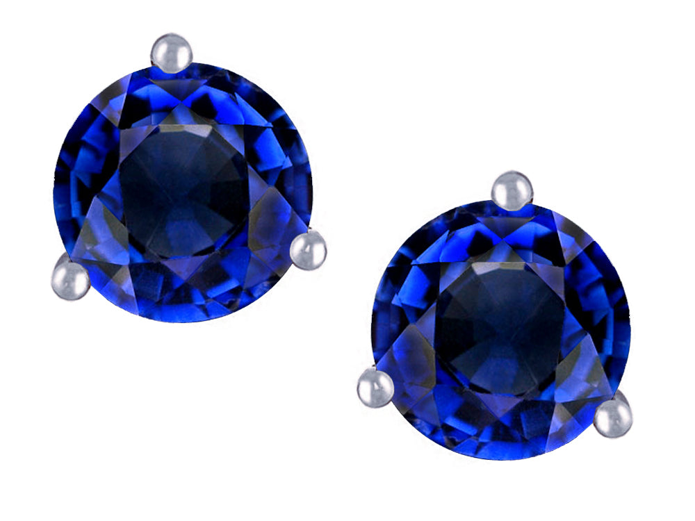 Star K Round 6mm Created Sapphire Three 3 prong Martini Screw back Stud earrings