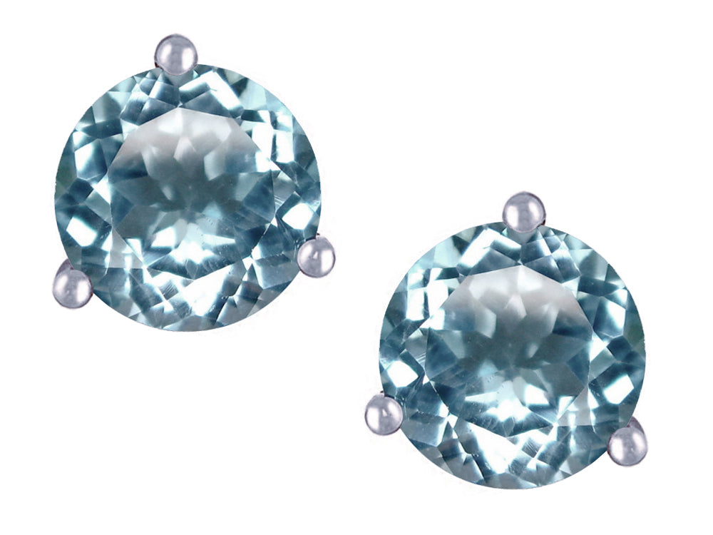 Star K Round 7mm Genuine Sky Blue Topaz Three 3 prong Martini push back Stud earrings